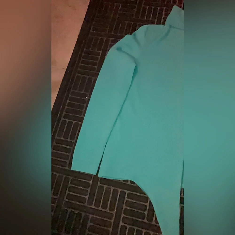 Women Talbots turtleneck merino wool overhead long sleeve sweater turquoise blue